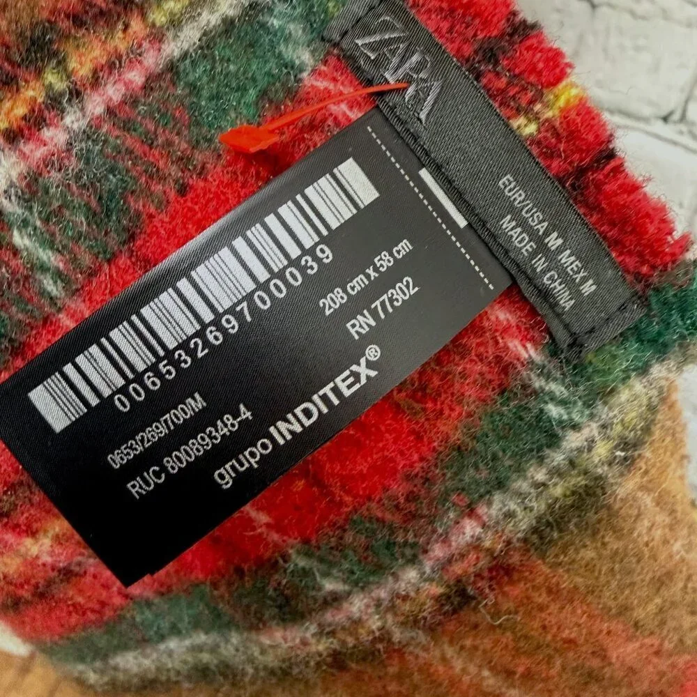 Zara Oversized Blanket Scarf Brown Tartan Plaid Cozy Winter Oblong 78